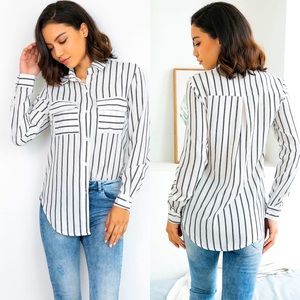 EUC Express Portofino Striped Button-Up Shirt | Black White | Women’s Size XS
